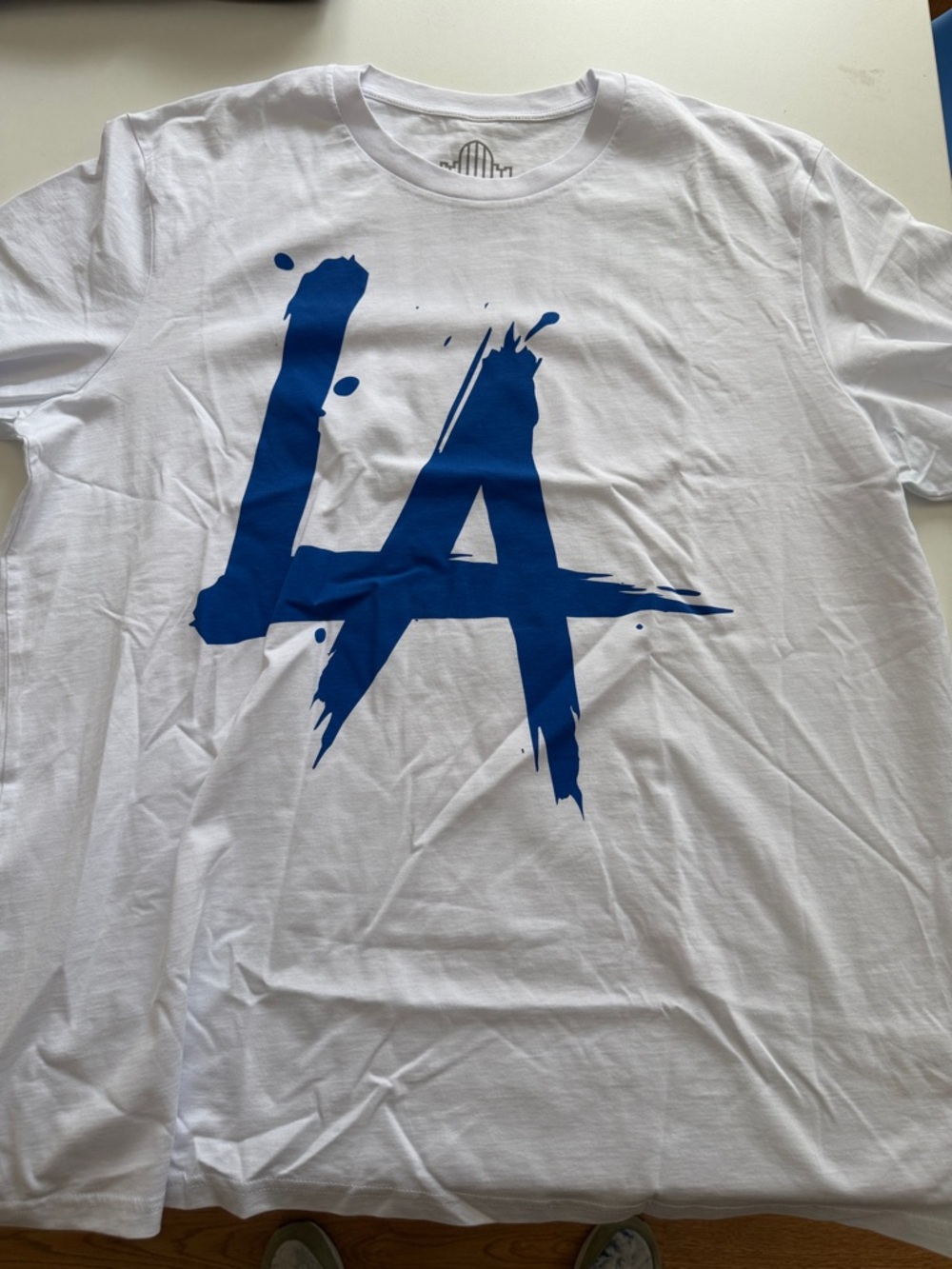 My chemical romance LA event White T-Shirt with Bold Blue LA Graphic